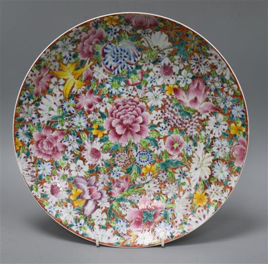 An early 20th century Chinese Thousand Flower famille rose dish diameter 33.5cm